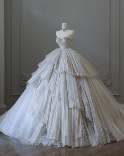 Glittering Galaxy Sweetheart Neck Layered Tulle A-Line Floor-Length Wedding Dress P2570