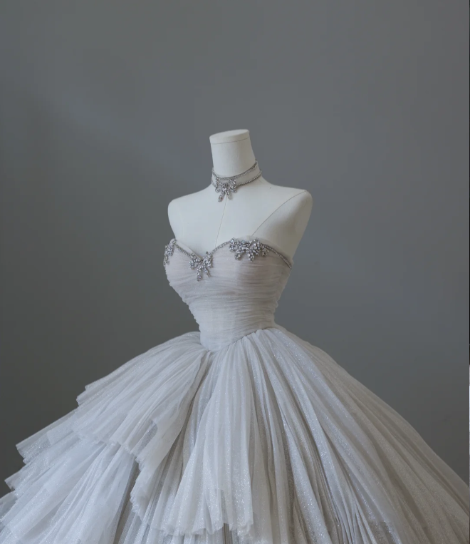 Glittering Galaxy Sweetheart Neck Layered Tulle A-Line Floor-Length Wedding Dress P2570