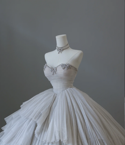 Glittering Galaxy Sweetheart Neck Layered Tulle A-Line Floor-Length Wedding Dress P2570