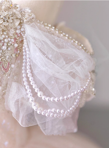 Princess one-shoulder pink French tulle beaded luxury floor-length wedding dress P2670