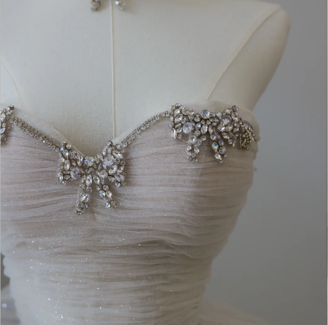 Glittering Galaxy Sweetheart Neck Layered Tulle A-Line Floor-Length Wedding Dress P2570