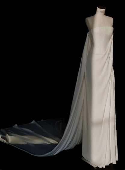 Elegant white strapless chiffon mermaid wedding dress P2681