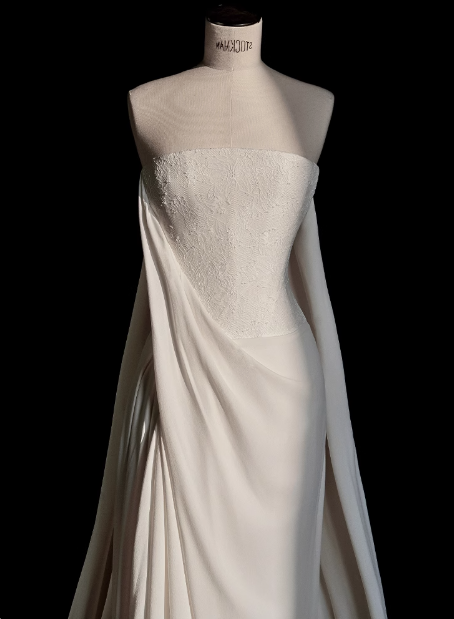 Elegant white strapless chiffon mermaid wedding dress P2681