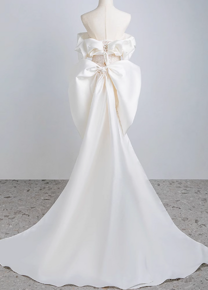 Shimmering Mermaid Beaded Off-the-Shoulder Bow Princess Wedding Gown P2696