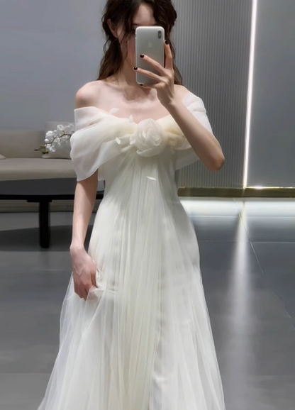 Elegant White One Shoulder Simple A-Line Tulle Wedding Dress P2697