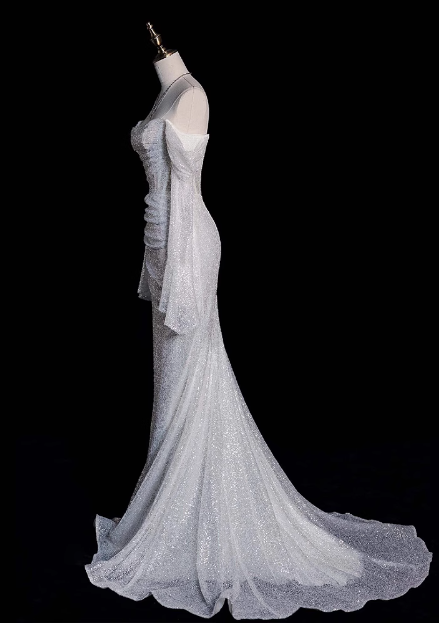 Sparkling Mermaid Off-the-shoulder Long-sleeved Wedding Dress P2701