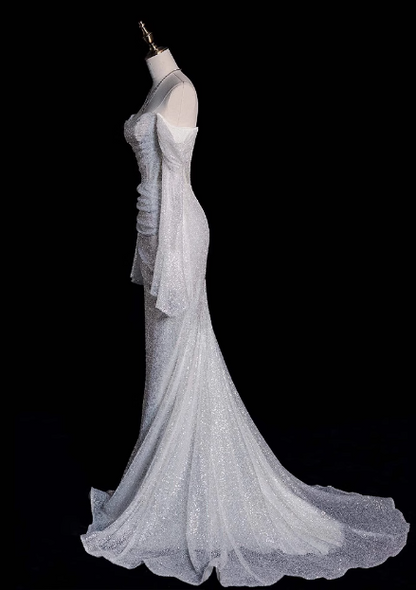 Sparkling Mermaid Off-the-shoulder Long-sleeved Wedding Dress P2701