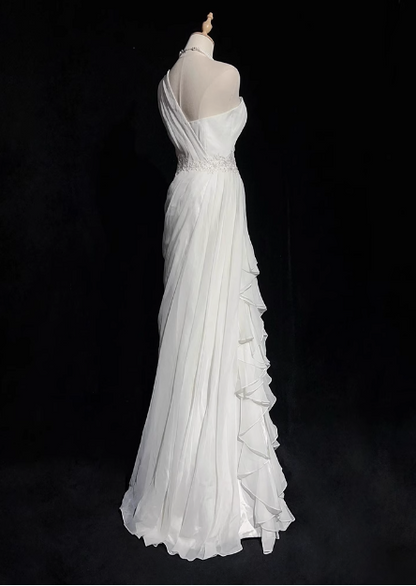 French style white one-shoulder sleeveless floor-length wedding dress P2719