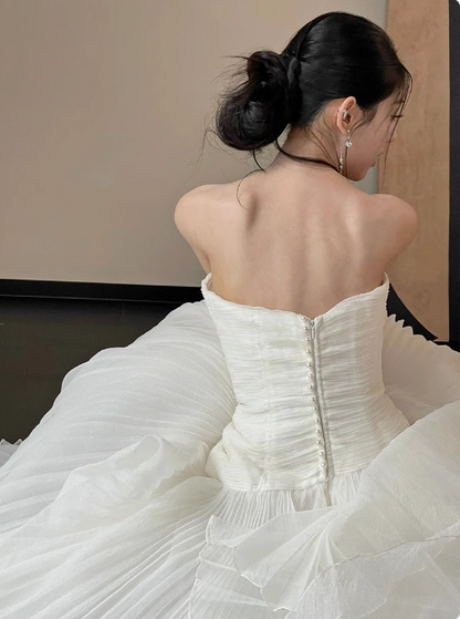 Flowing French Strapless Tulle A-Line Wedding Dress P2727