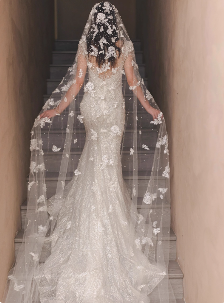 Shiny white mermaid wedding dress with short train P2757