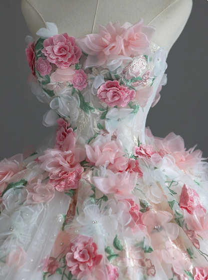 Strapless Runaway Princess Floral Tulle Floor-Length Wedding Dress P2764