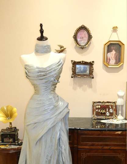 Cool blue tube top mermaid wedding dress with small train P2769