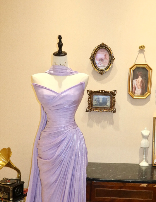 Charming Purple Strapless Off-shoulder Fishtail Wedding Dress with Small Train P2774