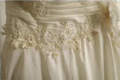 Retro palace irregular white satin beaded tube top wedding dress P2802