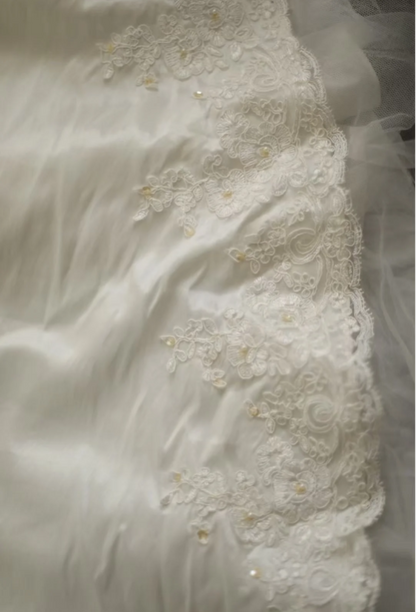 Retro palace irregular white satin beaded tube top wedding dress P2802