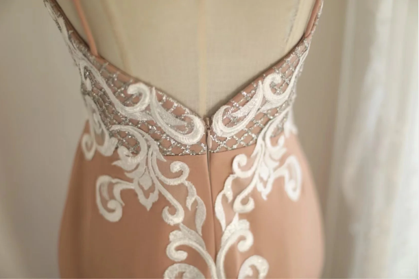 Elegant Pink Slim Fit Fishtail Satin Princess Wedding Dress P2804