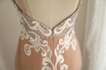 Elegant Pink Slim Fit Fishtail Satin Princess Wedding Dress P2804