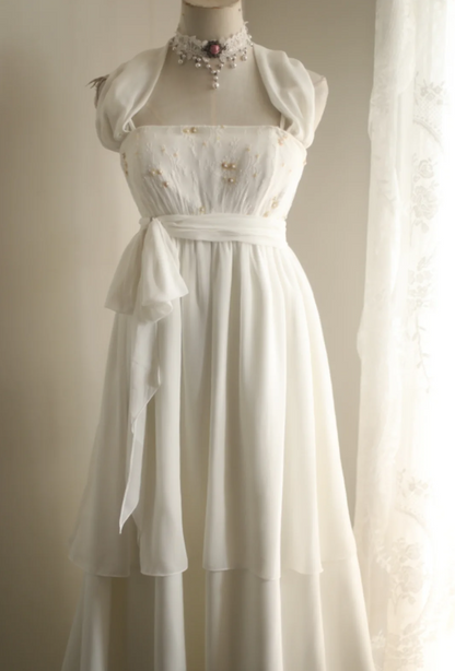 Simple halterneck Roman chiffon flowing wedding dress P2809