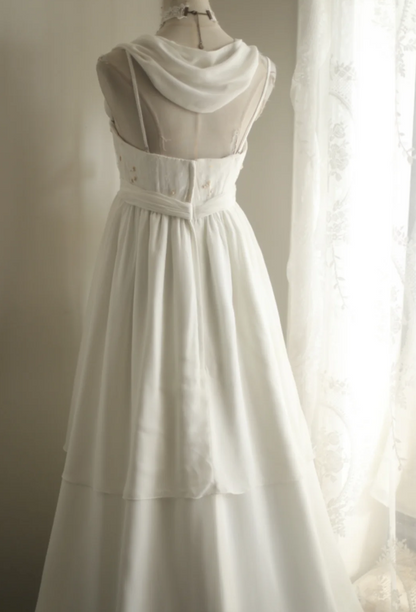Simple halterneck Roman chiffon flowing wedding dress P2809