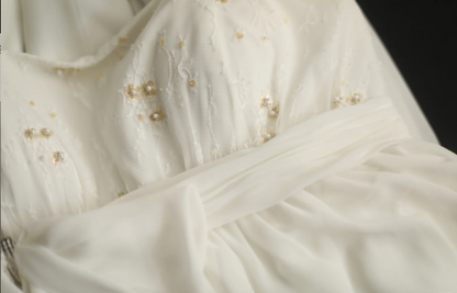 Simple halterneck Roman chiffon flowing wedding dress P2809