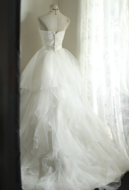 Simple Sweetheart Neckline Ruffled Tulle A-Line Wedding Dress P2811
