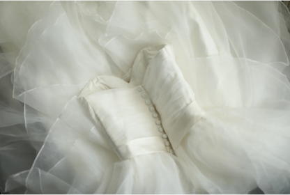 Simple Sweetheart Neckline Ruffled Tulle A-Line Wedding Dress P2811