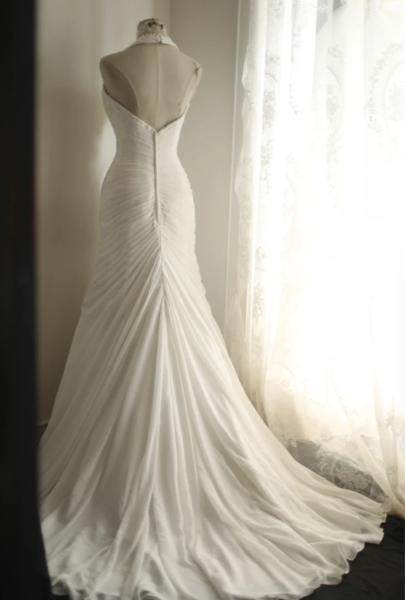 Roman Style Halter Neck Chiffon Fishtail A-Line Wedding Dress P2812