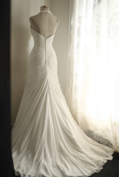 Roman Style Halter Neck Chiffon Fishtail A-Line Wedding Dress P2812