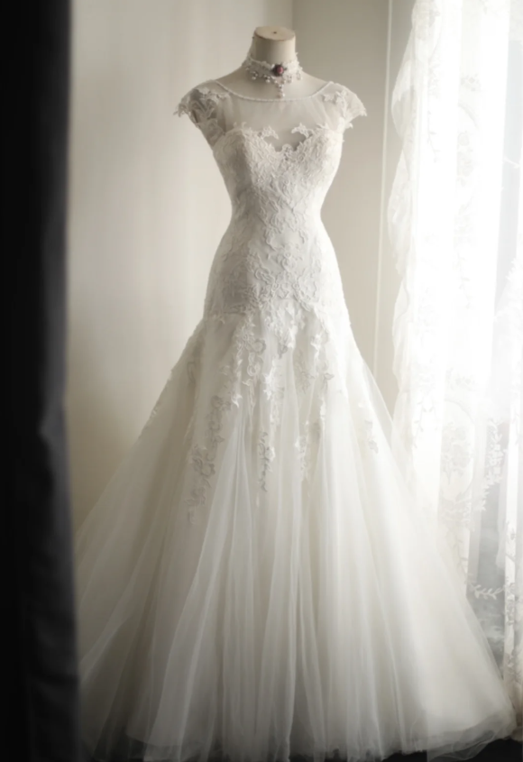 Royal Lace Tulle Splicing Off Shoulder Mermaid Wedding Dress P2813