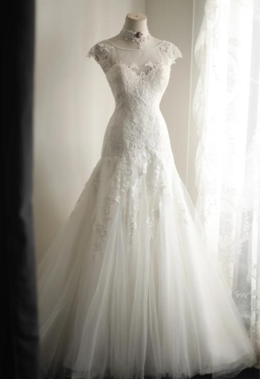 Royal Lace Tulle Splicing Off Shoulder Mermaid Wedding Dress P2813