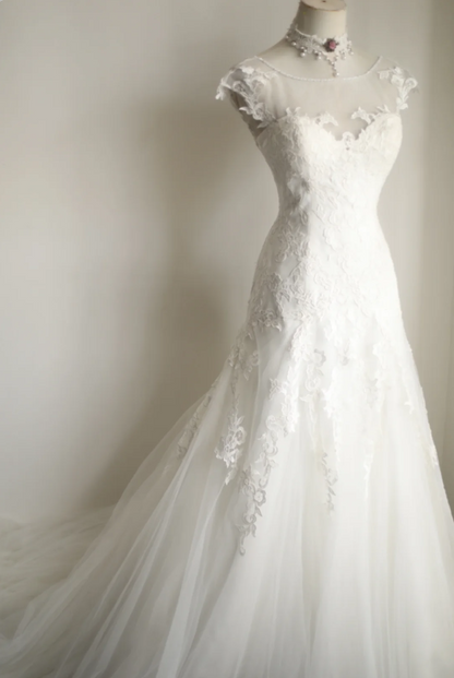 Royal Lace Tulle Splicing Off Shoulder Mermaid Wedding Dress P2813