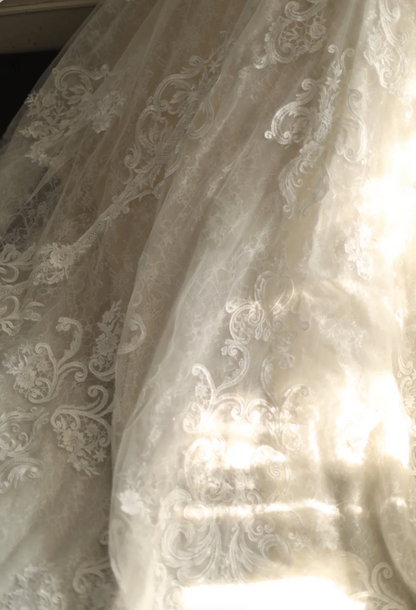 Vintage Lace Mesh Splicing Heart-Shaped Neck Mermaid Princess Wedding Dress P2814