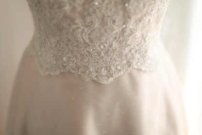 Light pink polka dot lace satin stitching A-line princess wedding dress P2815