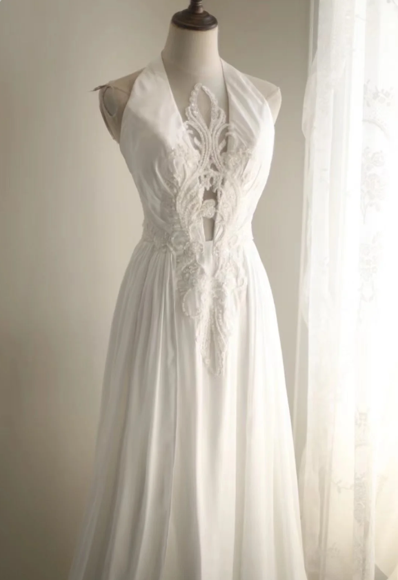 Roman style halterneck satin beaded elegant wedding dress P2817