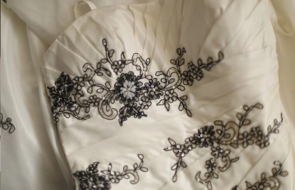 Retro Palace Irregular Satin Beaded Strap Wedding Dress P2818