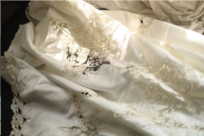 Vintage Satin Hollow Hand-beaded Strapless A-Line Wedding Dress P2820