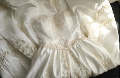 Vintage Satin Hollow Hand-beaded Strapless A-Line Wedding Dress P2820