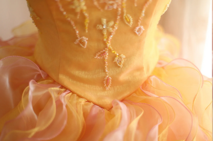 Special Orange Flower Beaded Layered Ruffle Edge A-Line Wedding Dress P2823