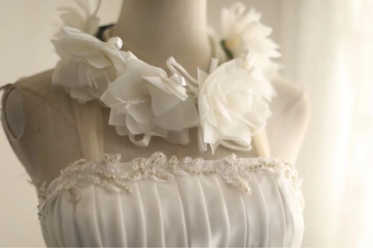 Retro palace irregular halter neck tulle layered ruffled A-line wedding dress P2824