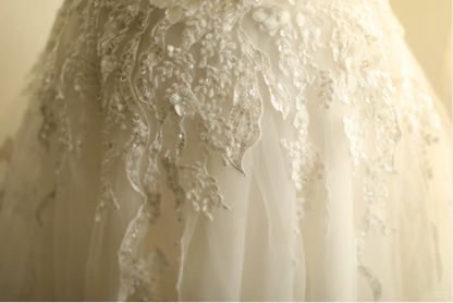 Simple One Shoulder Satin Mesh Splicing A-Line Floor-Length Wedding Dress P2827