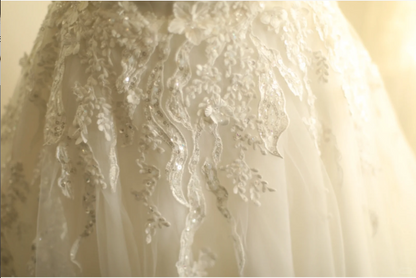 Simple One Shoulder Satin Mesh Splicing A-Line Floor-Length Wedding Dress P2827