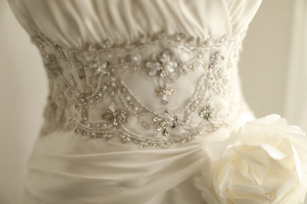 Vintage Sweetheart Neck Satin Beaded A-Line Floor-Length Wedding Dress P2830