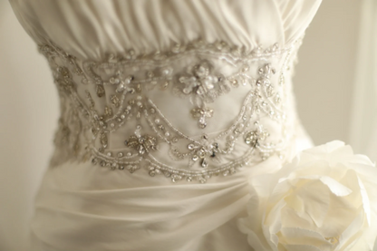 Vintage Sweetheart Neck Satin Beaded A-Line Floor-Length Wedding Dress P2830