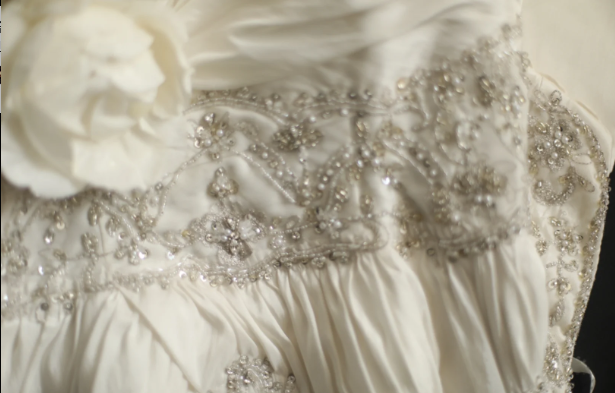 Vintage Sweetheart Neck Satin Beaded A-Line Floor-Length Wedding Dress P2830