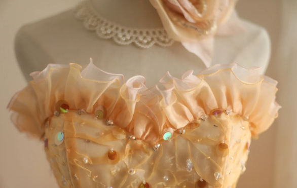 Chic orange heart-shaped neckline handmade flower beading irregular layered skirt A-line wedding dress P2841