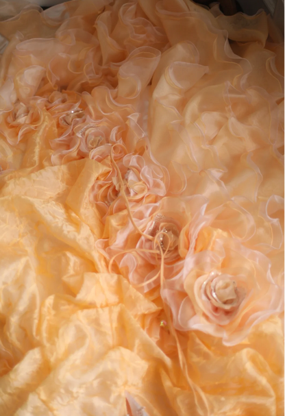 Chic orange heart-shaped neckline handmade flower beading irregular layered skirt A-line wedding dress P2841