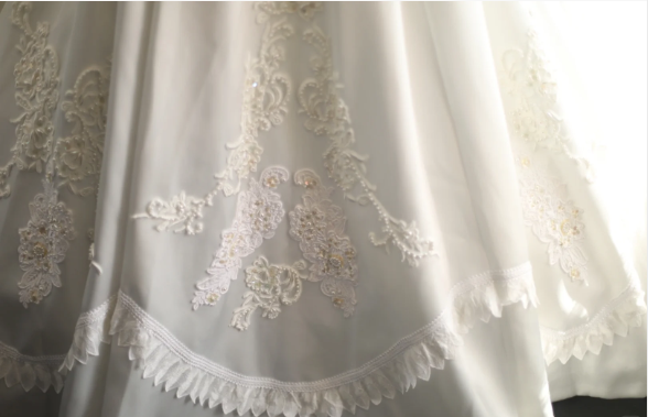 Retro Princess One Shoulder Long Sleeve Beaded Satin Back Butterfly Wedding Dress P2842