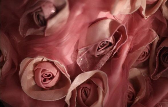 Pink Rose Irregular Pleated Handmade Flower Puffy Princess Wedding Dress P2845