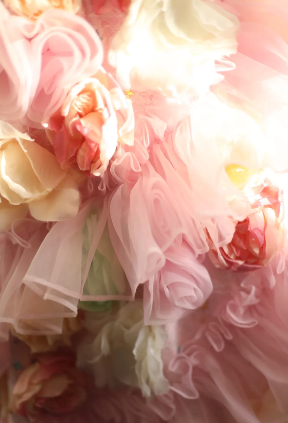 Gorgeous Princess Pink Rose Handmade Flower Fluffy A-line Wedding Dress P2848