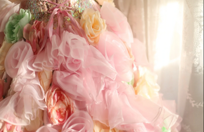 Gorgeous Princess Pink Rose Handmade Flower Fluffy A-line Wedding Dress P2848